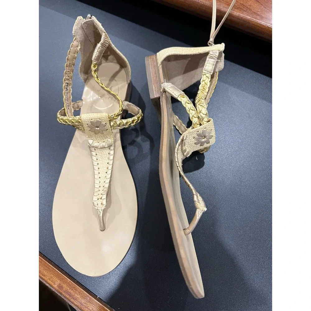 Jack Rogers Womens Sandal Jenna Gold Neutral Flat Size 9 Braided Thong Preppy